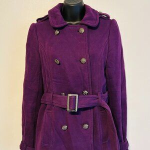 Forever 21 Size M Cotton Blend Purple Double Breasted Jacket Belt Silver Trim